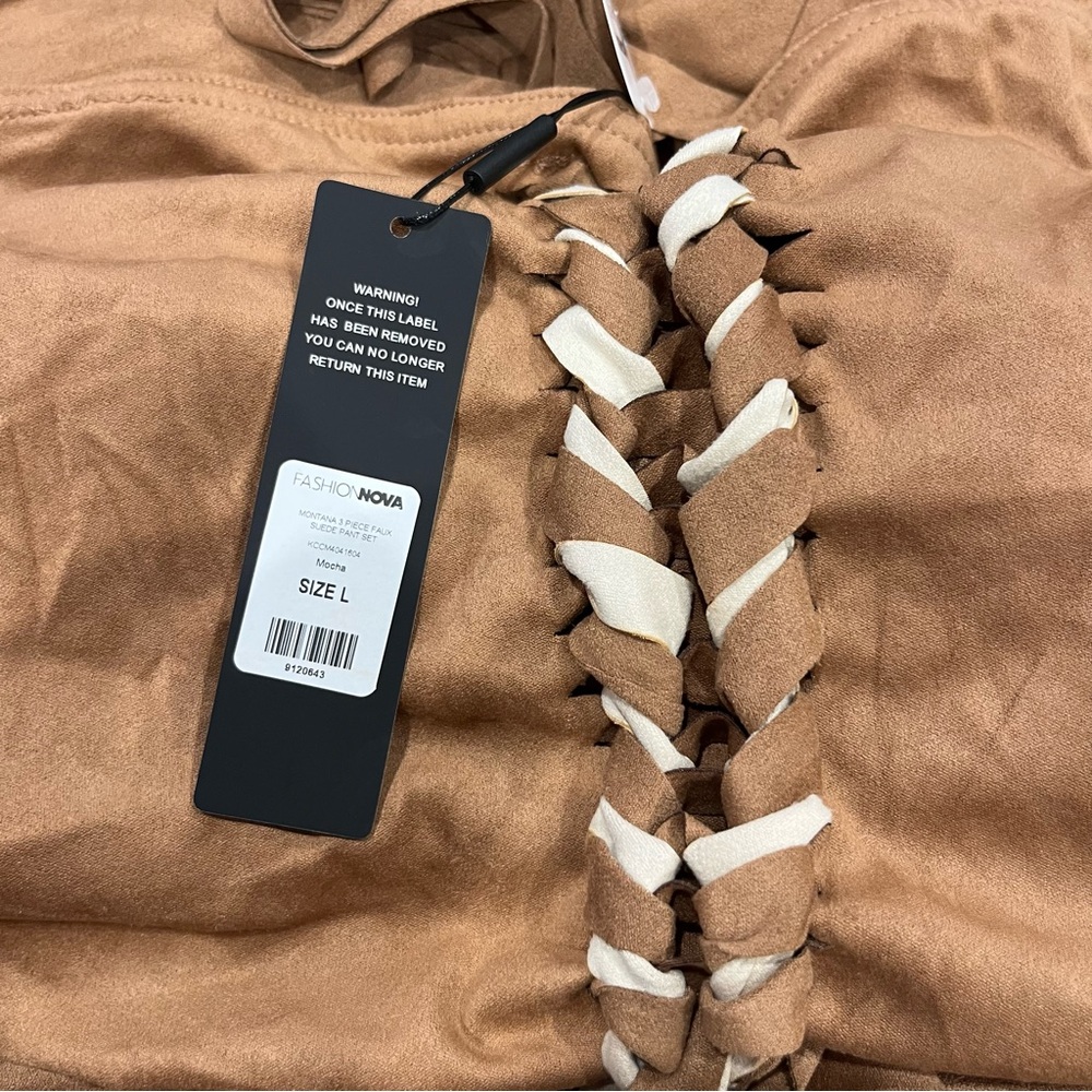 4 piece Faux Suede laced pant set Mocha Size L NWT - Picture 4 of 4